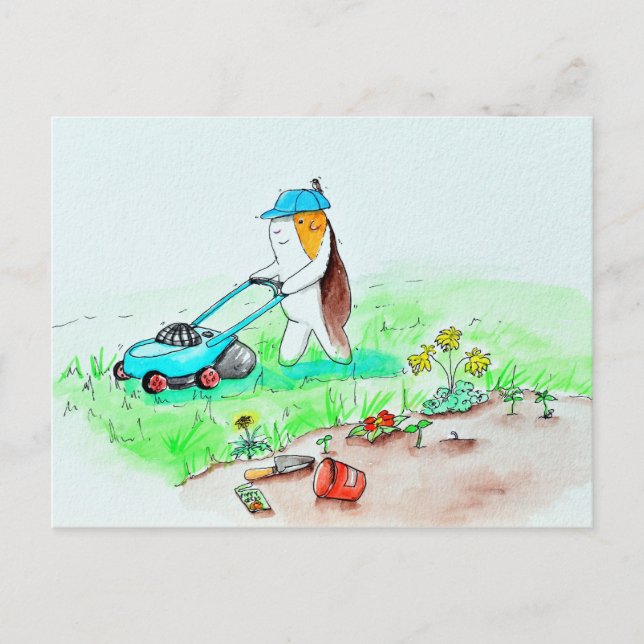 Carte Postale Cutie the Guinea Pig the Gardener Peinture (Devant)