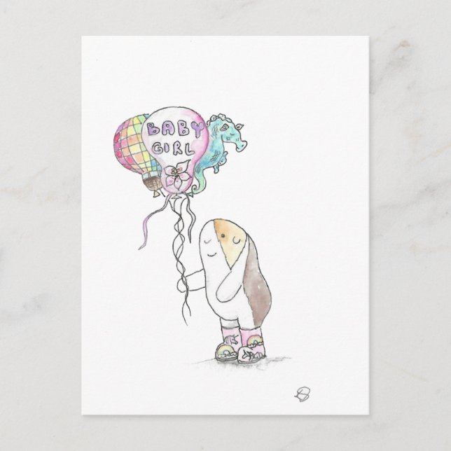 Carte Postale Cutie the Guinea Pig with Baby Girl Balloons (Devant)