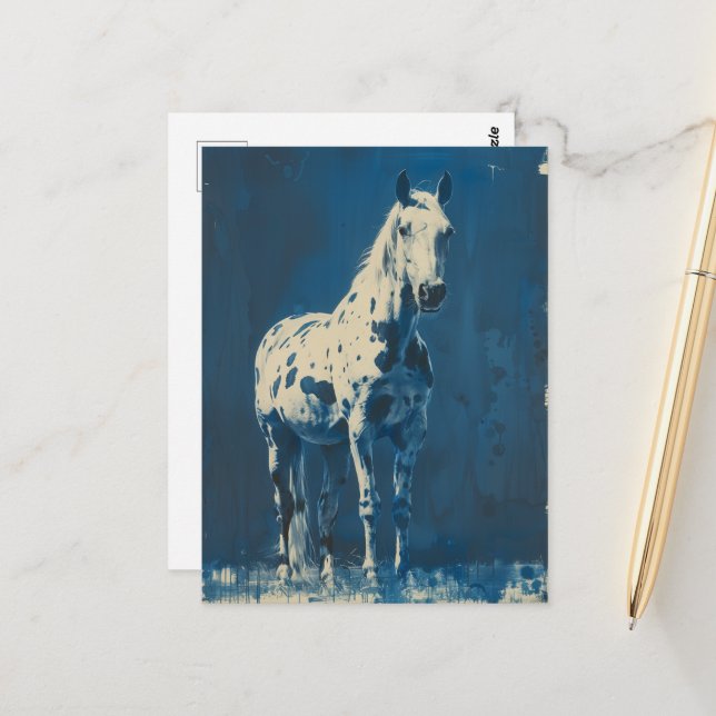 Carte Postale cyanotype Appaloosa (Devant/Arrière en situation)