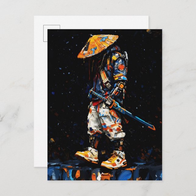 Carte Postale Cyber Ninja Palette Knife Neon Orange Impasto (Devant / Derrière)