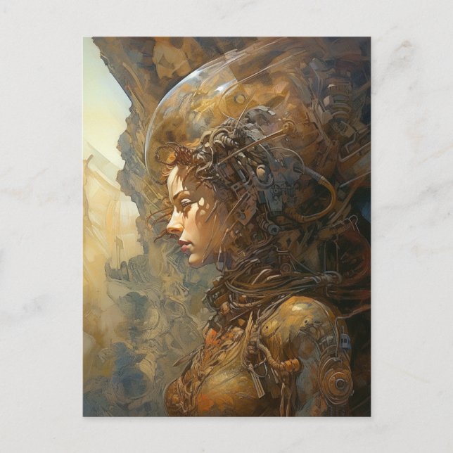 Carte Postale Cyberpunk Cyborg Femme Science-Fiction (Devant)
