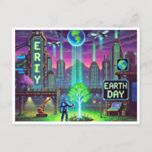 Carte postale Cyberpunk Jour des terres 16 bits Pi