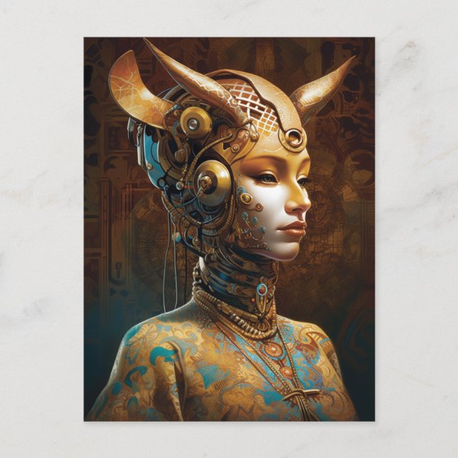 Carte Postale Cyborg Antelope Femme Robot Science Fiction (Devant)