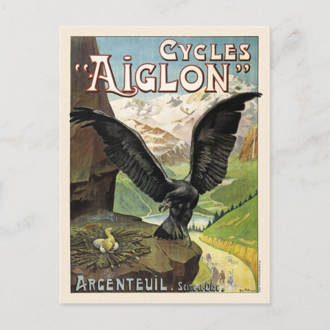Carte Postale Cycles Aiglon Poster Publicité Vintage France (Devant)