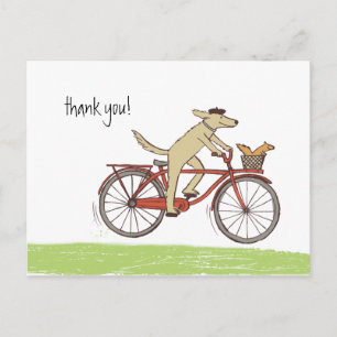 Carte Postale Cyclisme chien et écureuil Whimsical Merci Personn