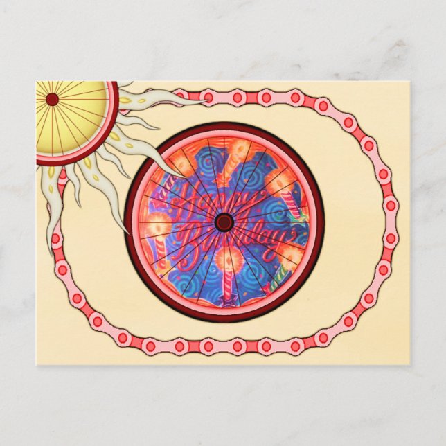 Carte Postale Cycliste Biker Joyeux Anniversaire (Devant)