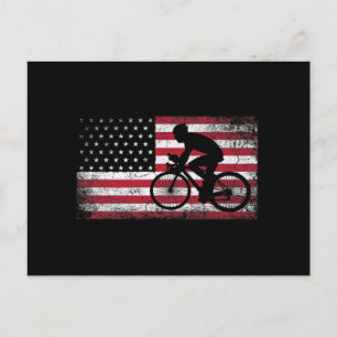 Carte Postale Cycliste Cycliste Bicycle Américain Drapeau 4 juil