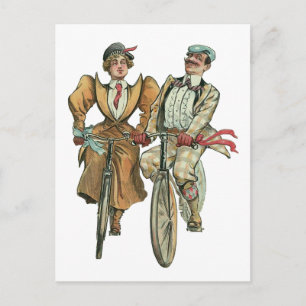 Carte Postale Cyclistes victoriens - Illustration Vintage