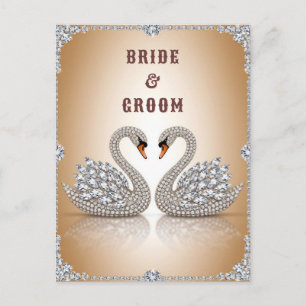 Carte Postale Cygne Amour Symbole Bijou Avec Cristal Doré