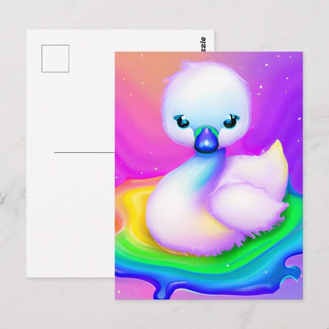 Carte Postale Cygne bébé mignon et coloré (Devant / Derrière)