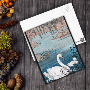 Carte Postale Cygne blanc élégant avec le bébé