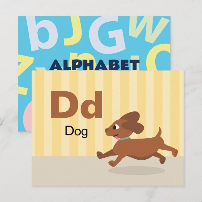 Carte Postale D est pour chien - Alphabet Flash Card (Devant / Derrière)