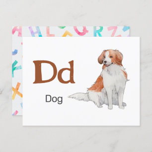 Carte Postale D est pour chien - Alphabet Flash Card