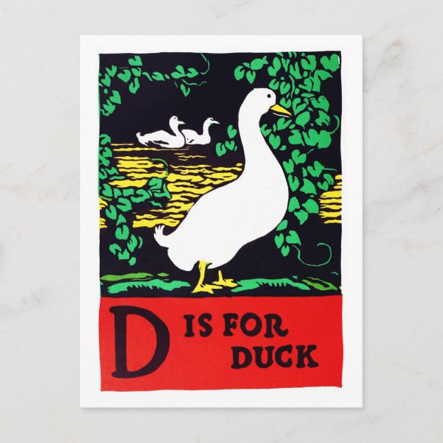 Carte Postale D est pour Duck ABC 1923 Vintage Alphabet Postcard (Devant)