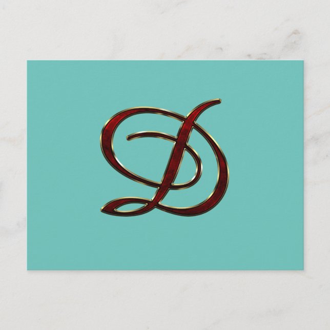 Carte Postale D monogramme en script couleur cuivre sur (Devant)