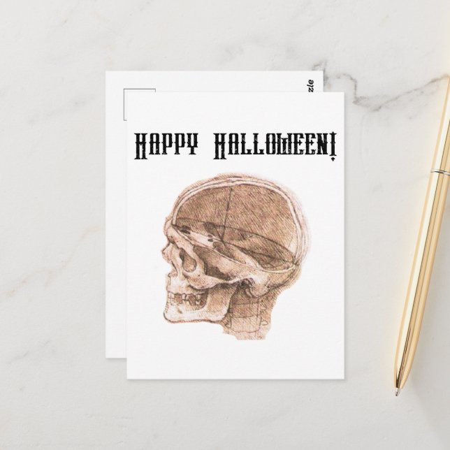 Carte Postale Da Vinci Halloween Science Anatomie Crâne Imprimer (Devant/Arrière en situation)