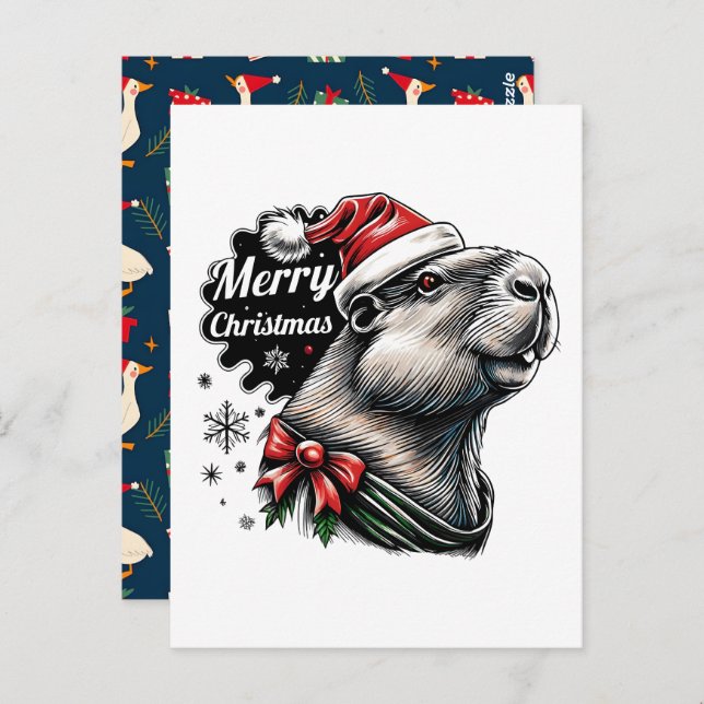 Carte Postale Dabbing Capybara Christmas Santa – Funny Holiday  (Devant / Derrière)