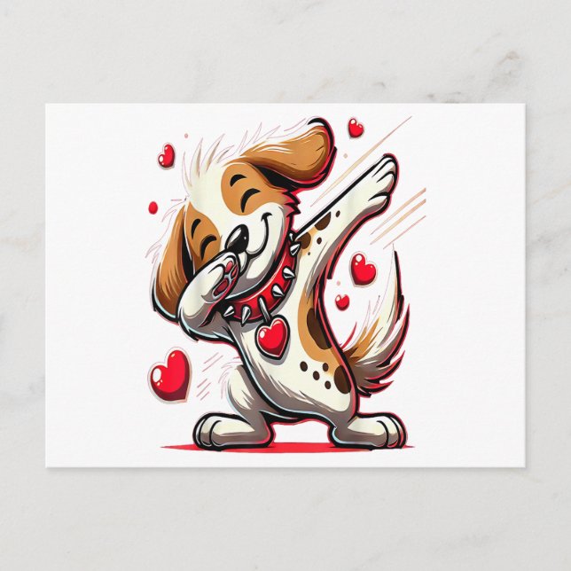 Carte Postale Dabbing Chien Coeur Saint Valentin Cadeaux Garçons (Devant)