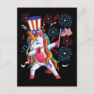 Carte Postale Dabbing Unicorn Girls 4 juillet Femmes USA