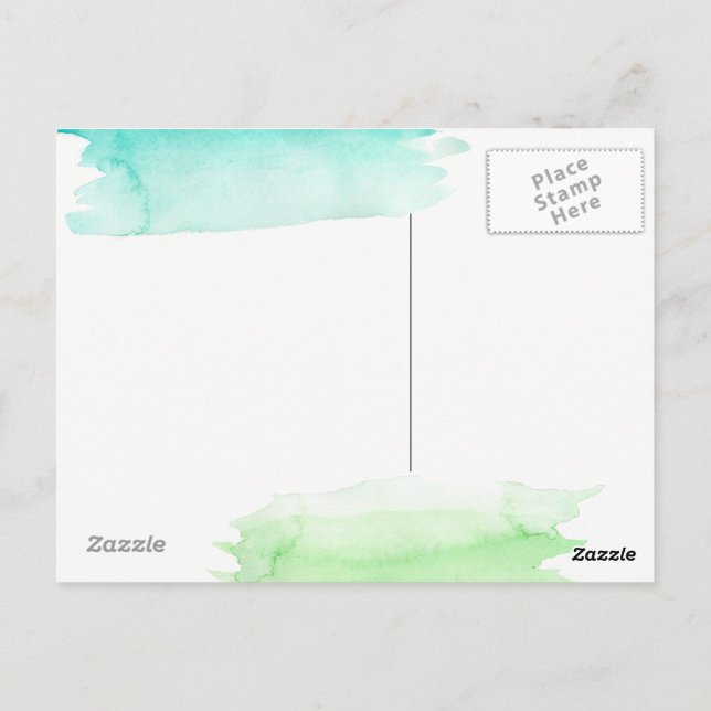 Carte postale d'accueil aquarelle verte et bleue (Dos)