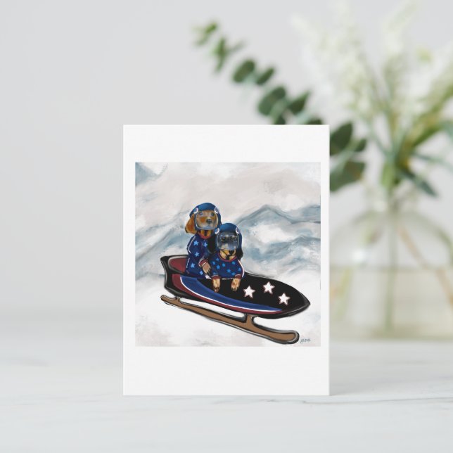 CARTE POSTALE DACHSHUND  (Debout devant)