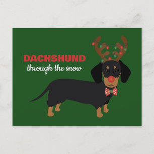 Carte Postale Dachshund À travers la neige mignonne Doxie Reinde