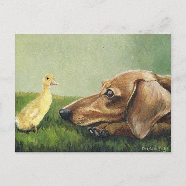Carte Postale "Dachshund and Duckling" (Devant)
