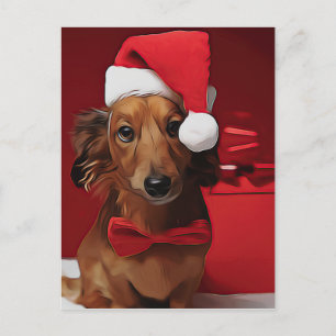 Carte Postale Dachshund Assis Devant Un Cadeau De Noël Pos
