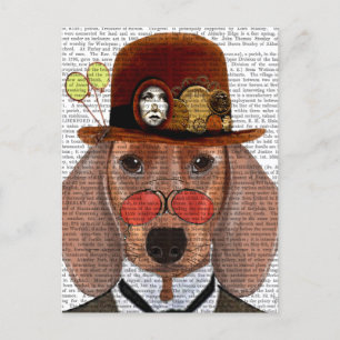 Carte Postale Dachshund avec Casquette Bowler Steampunk
