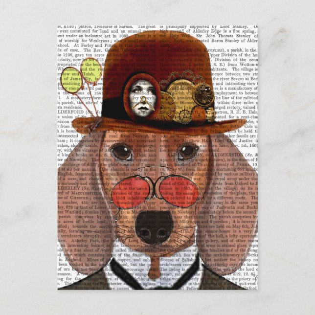 Carte Postale Dachshund avec Casquette Bowler Steampunk (Devant)