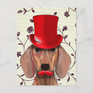 Carte Postale Dachshund Avec Chapeau Rouge Haut