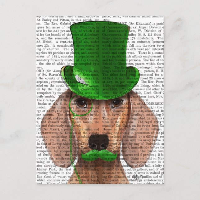 Carte Postale Dachshund avec chapeau vert et moustache (Devant)