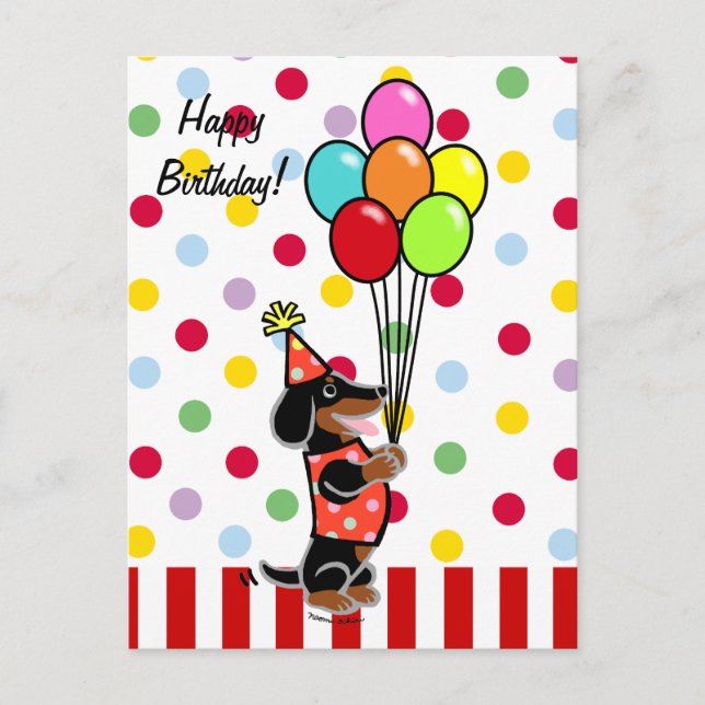 Carte Postale Dachshund Birthday Cartoon Balloons (Devant)