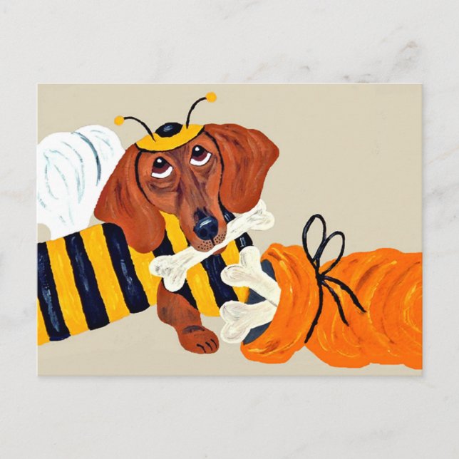 Carte Postale Dachshund Bumblebee avec friandises pour chien (Devant)