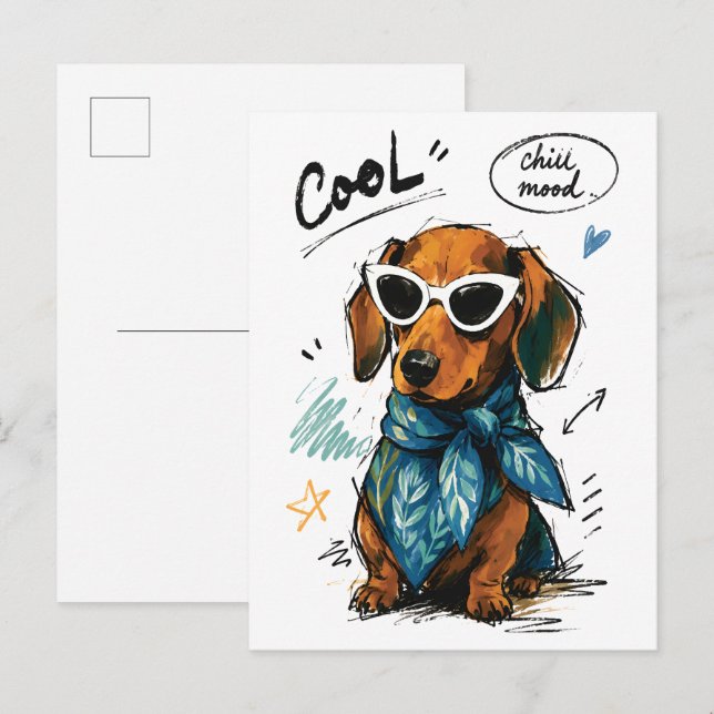 Carte Postale Dachshund Cool et Détendu avec des Lunettes de Sol (Devant / Derrière)