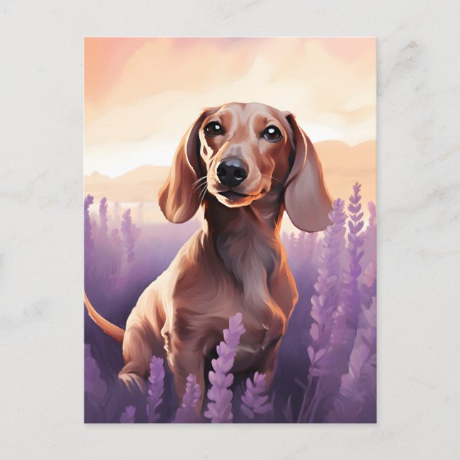 Carte Postale Dachshund dans le champ Lavender (Devant)