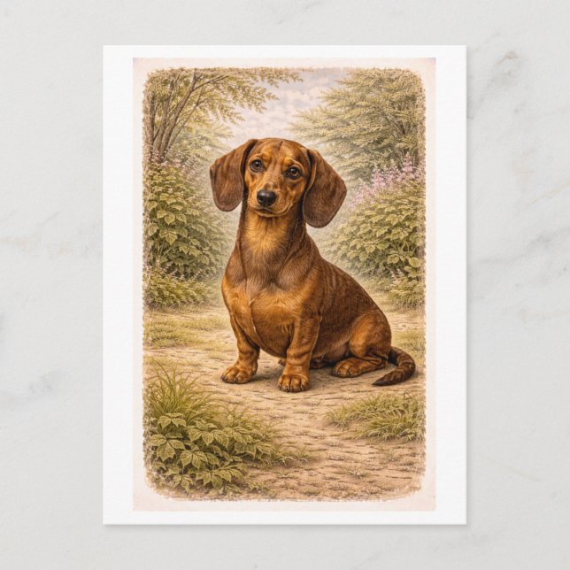 Carte Postale Dachshund de style vintage (Devant)