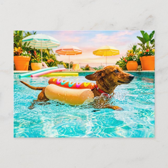 Carte Postale Dachshund en costume de hotdog (Devant)
