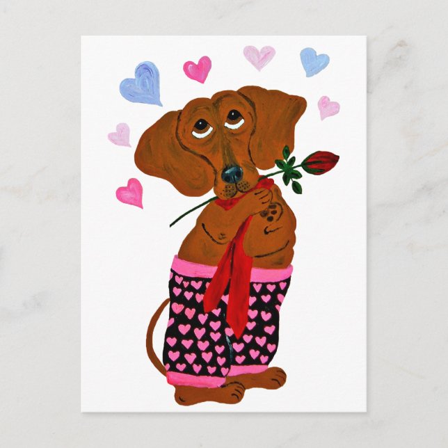 Carte Postale Dachshund en short cœur rose (Devant)