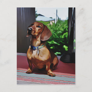 Carte Postale Dachshund Est Assis Sur Le Porc De La Maison De Ca