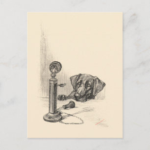 Carte Postale Dachshund et téléphone Vintage