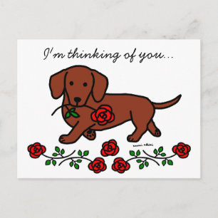 Carte Postale Dachshund et un dessin animé sur les fleurs