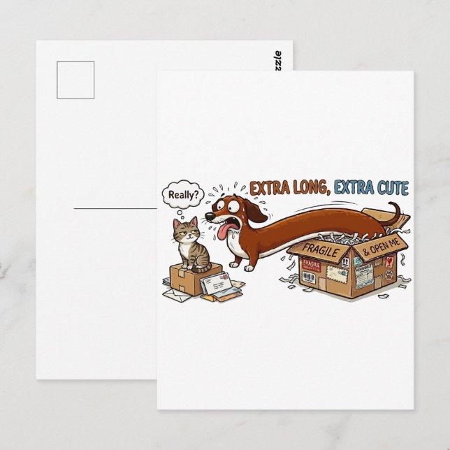 Carte Postale Dachshund Extra Long et Extra Mignon (Devant / Derrière)