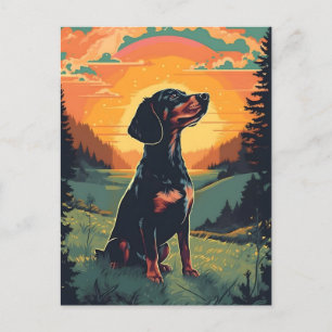 Carte Postale Dachshund forêt de montagne d'hiver au coucher du 