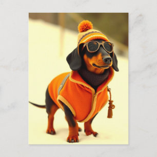 Carte Postale Dachshund habillé en tenue de ski