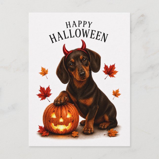 Carte Postale Dachshund Halloween (Devant)