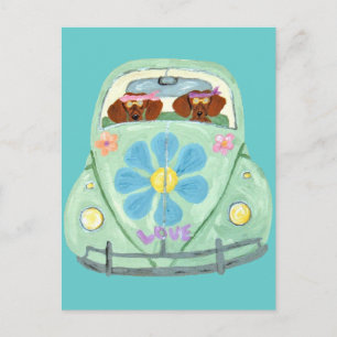 Carte Postale Dachshund Hippies Dans Leur Flower Love Mobile