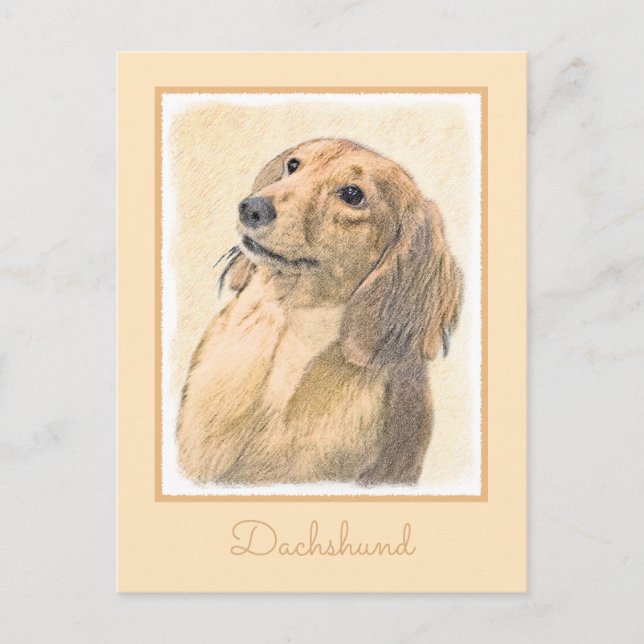 Carte Postale Dachshund (Longhaerien) Peinture - Art Chien origi (Devant)