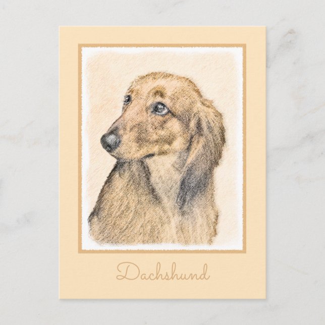 Carte Postale Dachshund (Longhaerien) Peinture - Art Chien origi (Devant)