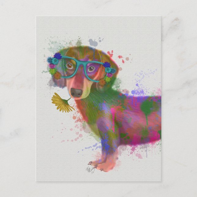 Carte Postale Dachshund & Lunettes Rainbow Splash (Devant)